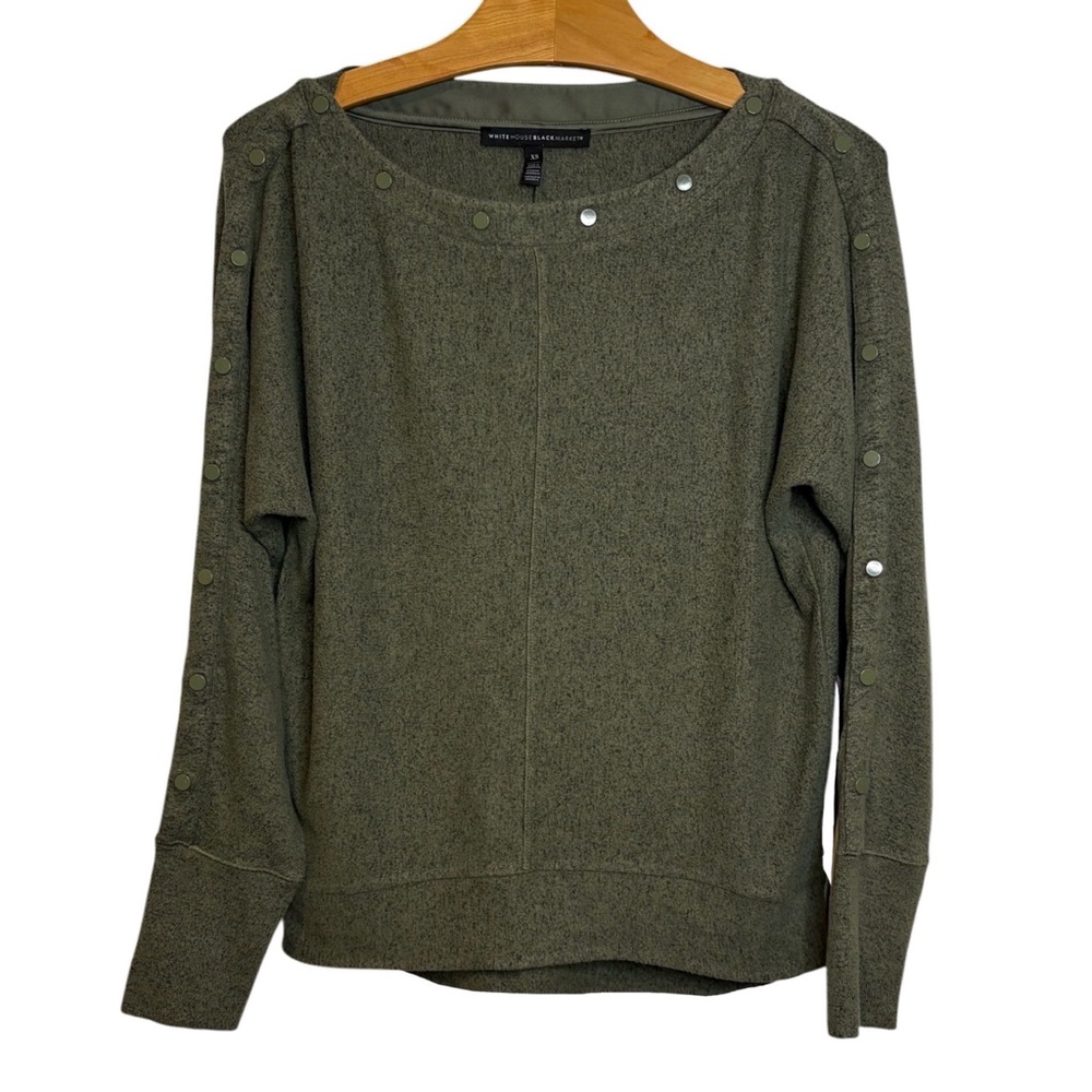 White House Black Market XS Dolman Button Sleeve Pullover Top Green
